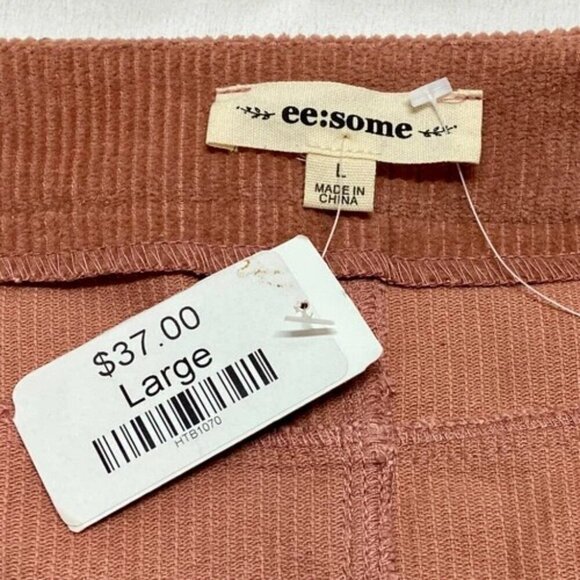 ee:some Women's Mini Skirt Large Burnt Orange Corduroy Pockets Full Front Zipper - Picture 13 of 15